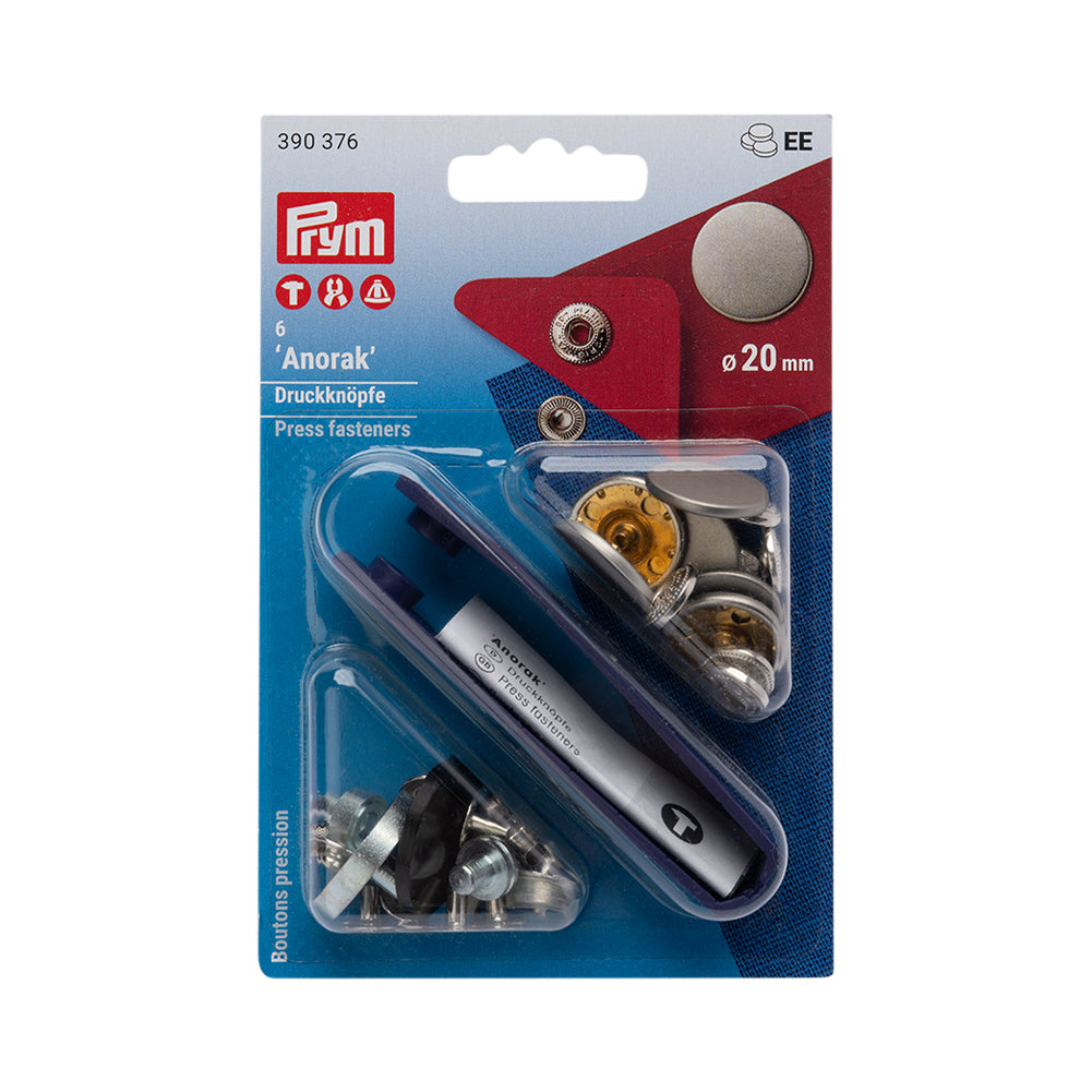 Prym Anorak Press Fasteners with Tools - Matte Antique Steel 20mm - 6pc Prym Anorak Press Fasteners with Tools - Matte Antique Steel 20mm - 6pc