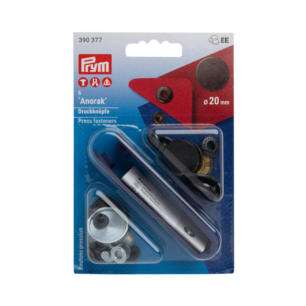 Prym Anorak Press Fasteners with Tools - Matte Oxidized Black 20mm - 6pc Prym Anorak Press Fasteners with Tools - Matte Oxidized Black 20mm - 6pc