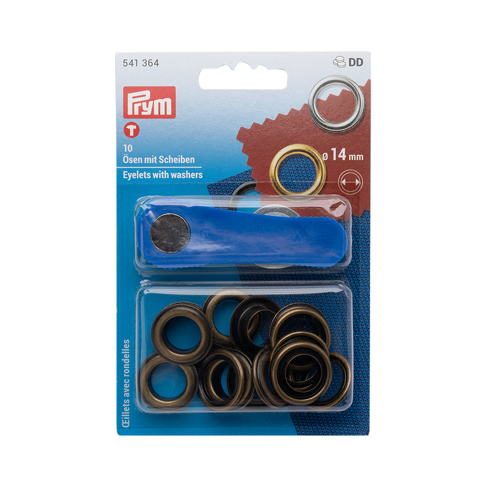 Prym Eyelets with Washers and Tools - Antique Brass 14mm - 10pc Prym Eyelets with Washers and Tools - Antique Brass 14mm - 10pc