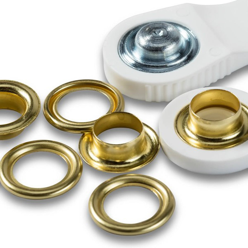 Prym Eyelets with Washers with Tools - Gold 11mm - 15pc Folded Prym Eyelets with Washers with Tools - Gold 11mm - 15pc Folded