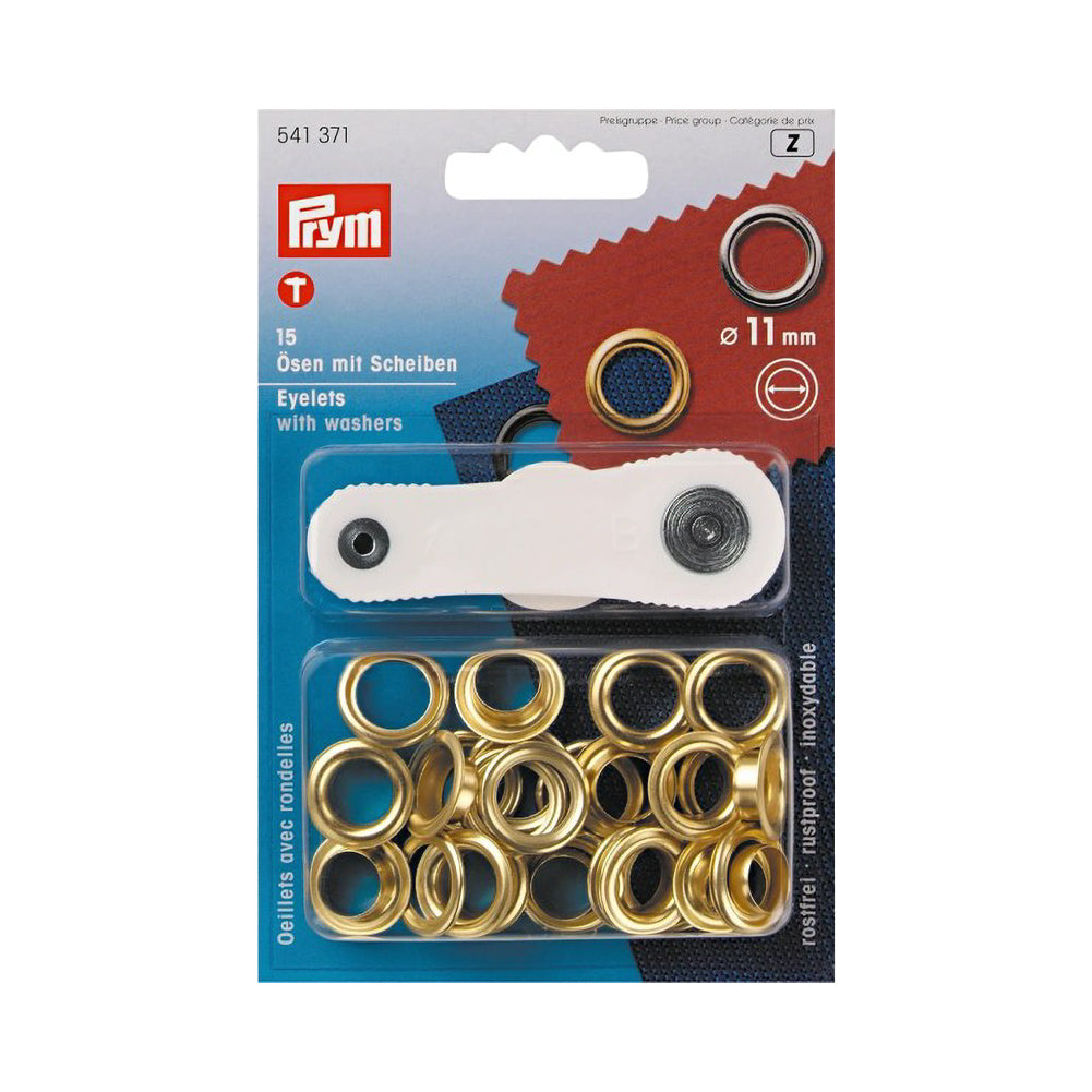 Prym Eyelets with Washers with Tools - Gold 11mm - 15pc Prym Eyelets with Washers with Tools - Gold 11mm - 15pc