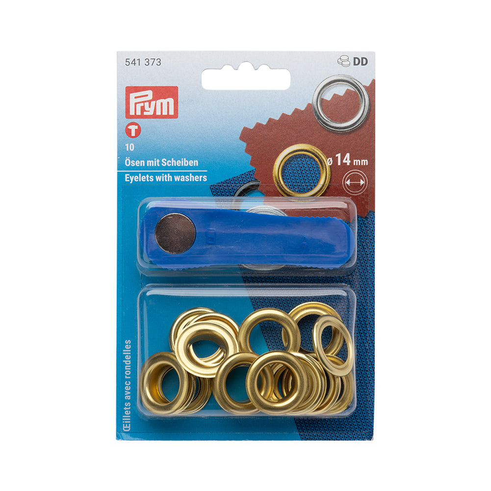 Prym Eyelets with Washers and Tools - Gold 14mm - 10pc Prym Eyelets with Washers and Tools - Gold 14mm - 10pc