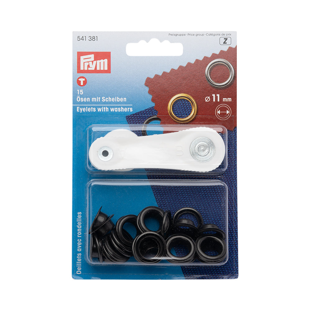 Prym Eyelets with Washers with Tools - Burnished Black 11mm - 15pc Prym Eyelets with Washers with Tools - Burnished Black 11mm - 15pc