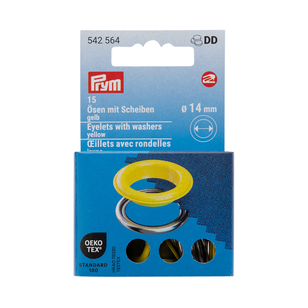 Prym Eyelets with Washers - Yellow 14mm - 15pc Prym Eyelets with Washers - Yellow 14mm - 15pc