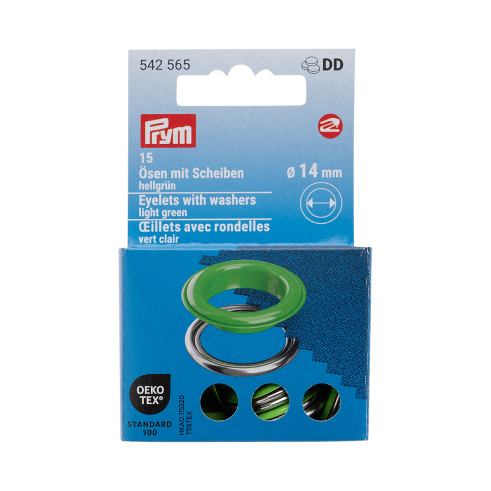 Prym Eyelets with Washers - Light Green 14mm - 15pc Prym Eyelets with Washers - Light Green 14mm - 15pc