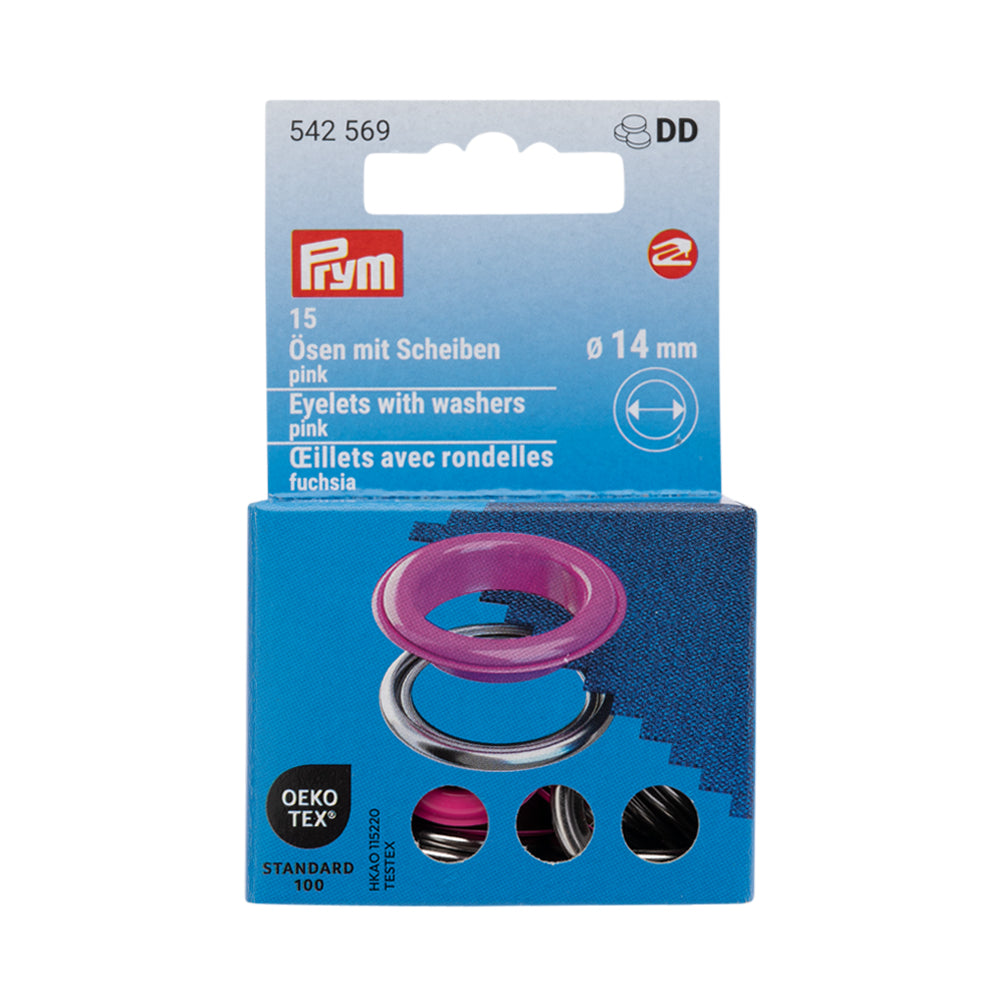 Prym Eyelets with Washers - Pink 14mm - 15pc Prym Eyelets with Washers - Pink 14mm - 15pc