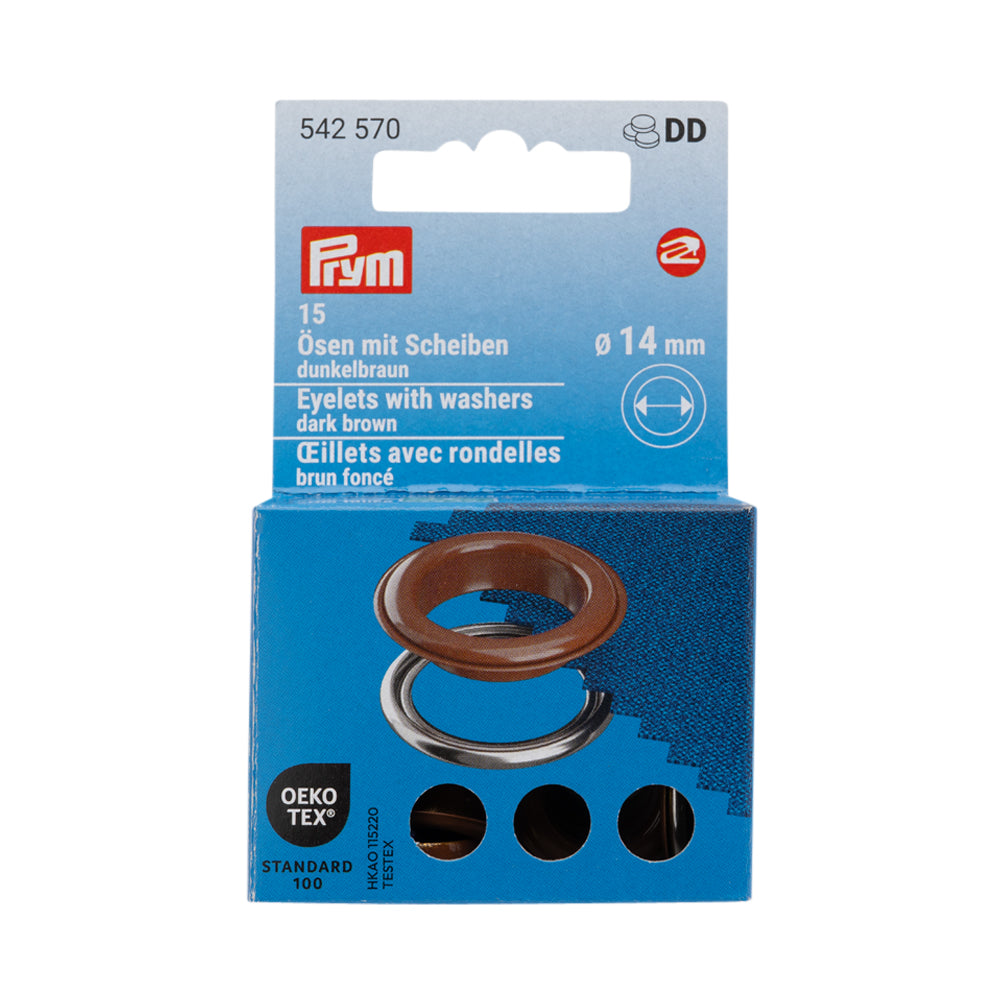 Prym Eyelets with Washers - Dark Brown 14mm - 15pc Prym Eyelets with Washers - Dark Brown 14mm - 15pc