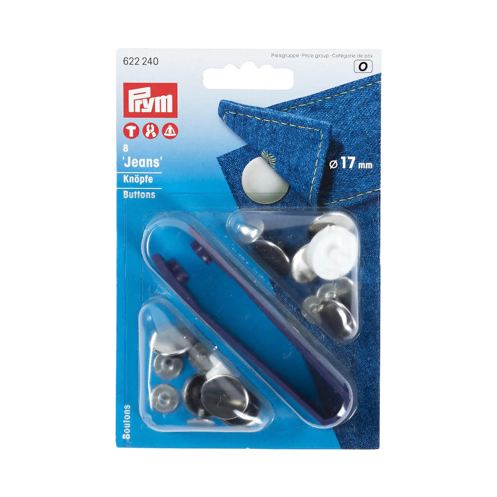 Prym Jeans Buttons - Silver 17mm - 8pc Prym Jeans Buttons - Silver 17mm - 8pc
