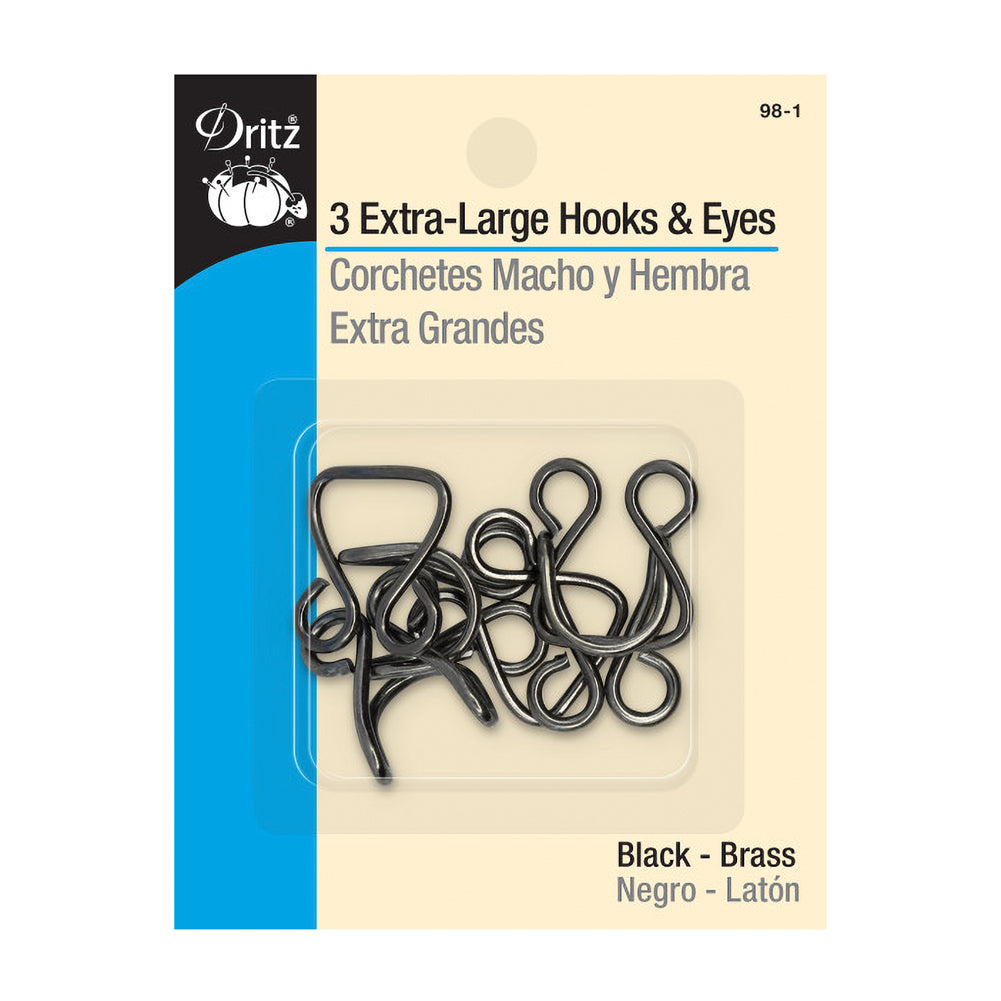 Dritz Extra-Large Hooks & Eyes - Black - 3 Sets Dritz Extra-Large Hooks & Eyes - Black - 3 Sets