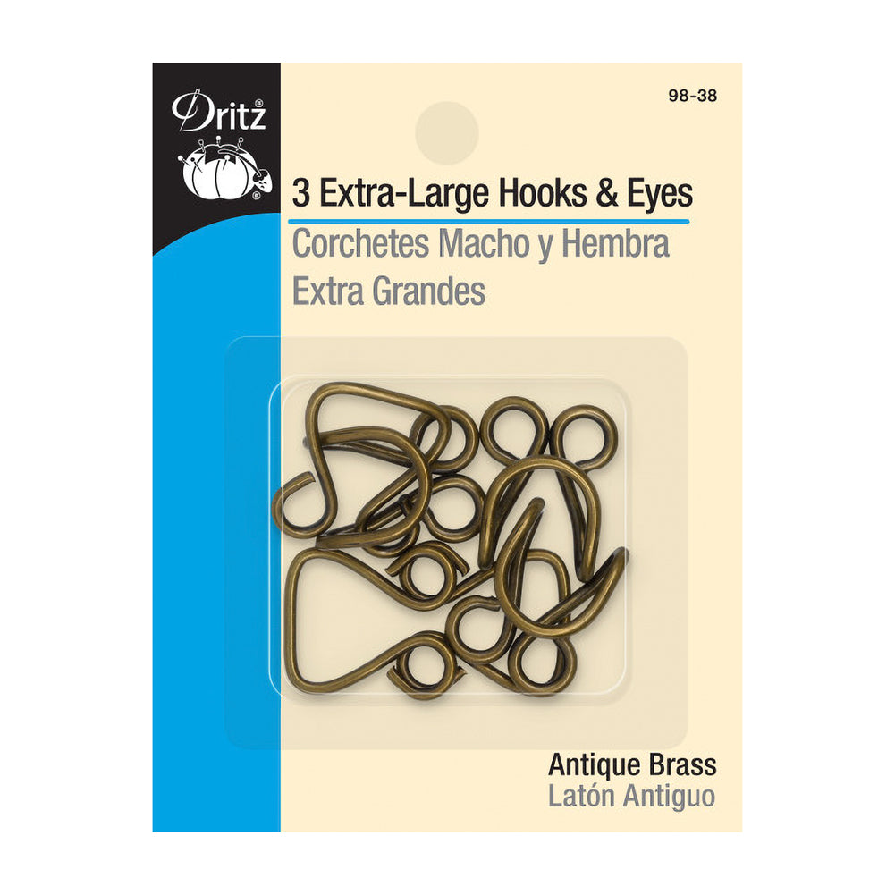 Dritz Extra-Large Hooks & Eyes - Antique Brass - 3 Sets Dritz Extra-Large Hooks & Eyes - Antique Brass - 3 Sets