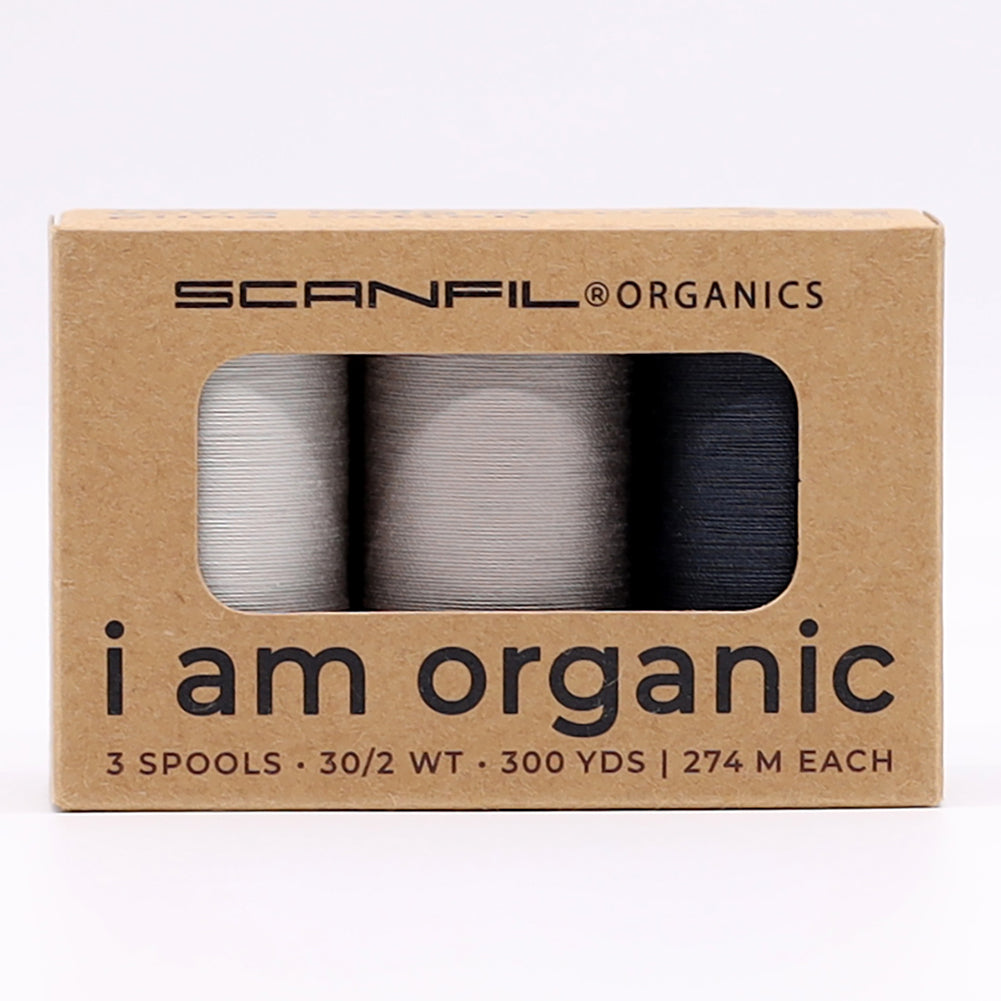 SCANFIL® 30wt Organic Pima Cotton Thread Trio Set - 3ct 300yd Spools - Stormy Grays - Drape SCANFIL® 30wt Organic Pima Cotton Thread Trio Set - 3ct 300yd Spools - Stormy Grays - Drape