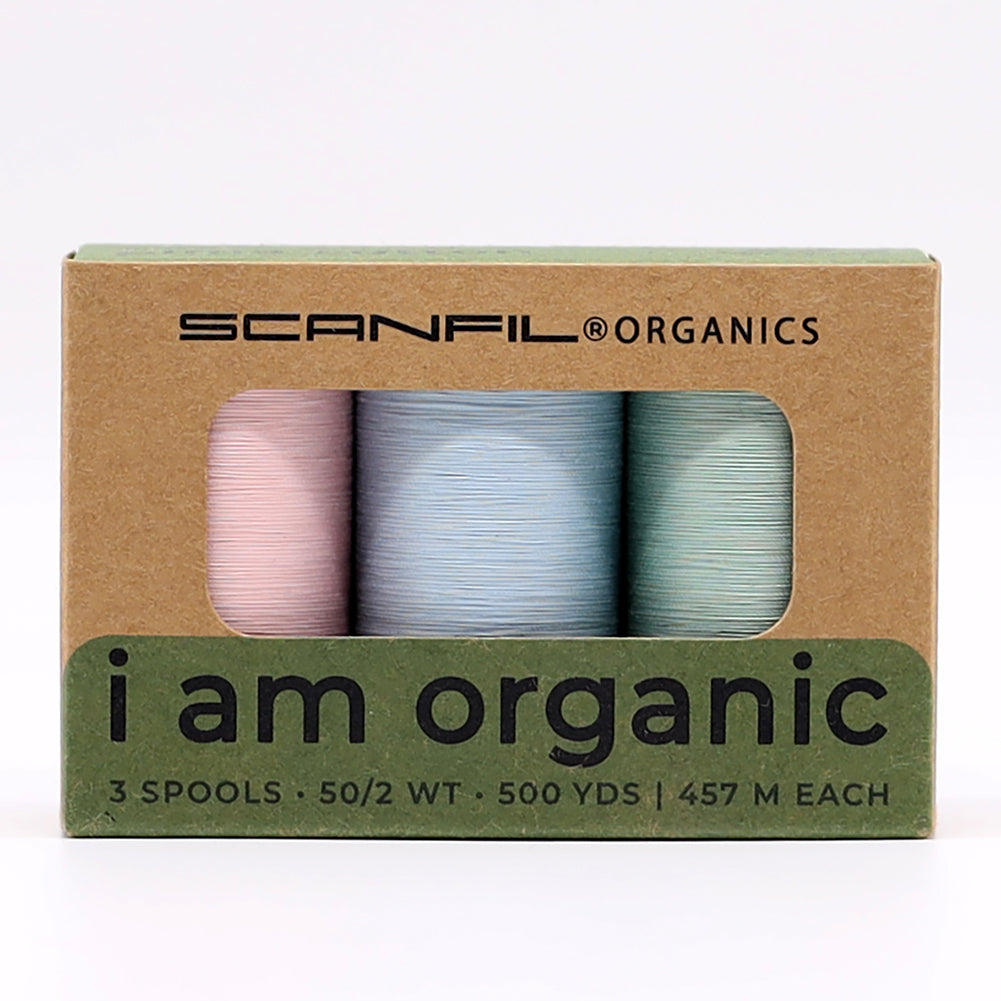 SCANFIL® 50wt Organic Pima Cotton Thread Trio Set - 3ct 500yd Spools - Baby Pastels - Drape SCANFIL® 50wt Organic Pima Cotton Thread Trio Set - 3ct 500yd Spools - Baby Pastels - Drape