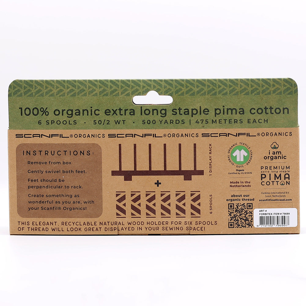 SCANFIL® 50wt Organic Pima Cotton Thread Set - 6ct 500yd Spools & Wood Rack - Patriotic Drape SCANFIL® 50wt Organic Pima Cotton Thread Set - 6ct 500yd Spools & Wood Rack - Patriotic Drape