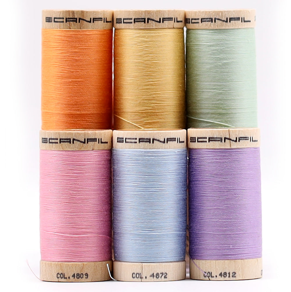 SCANFIL® 30wt Organic Pima Cotton Thread Set - 6ct 300yd Spools & Wood Rack - Pastels - Full SCANFIL® 30wt Organic Pima Cotton Thread Set - 6ct 300yd Spools & Wood Rack - Pastels - Full