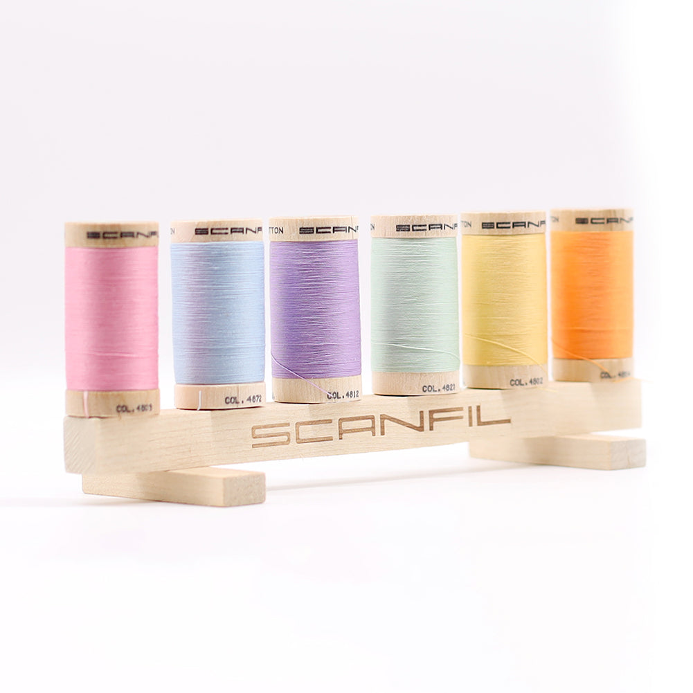 SCANFIL® 30wt Organic Pima Cotton Thread Set - 6ct 300yd Spools & Wood Rack - Pastels - Packaged SCANFIL® 30wt Organic Pima Cotton Thread Set - 6ct 300yd Spools & Wood Rack - Pastels - Packaged