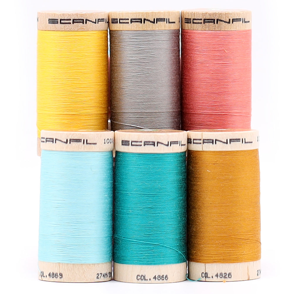 SCANFIL® 30wt Organic Pima Cotton Thread Set - 6ct 300yd Spools & Wood Rack - Fashion Mix - Full SCANFIL® 30wt Organic Pima Cotton Thread Set - 6ct 300yd Spools & Wood Rack - Fashion Mix - Full