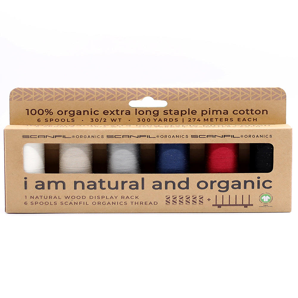 SCANFIL® 30wt Organic Pima Cotton Thread Set - 6ct 300yd Spools & Wood Rack - Neutrals SCANFIL® 30wt Organic Pima Cotton Thread Set - 6ct 300yd Spools & Wood Rack - Neutrals