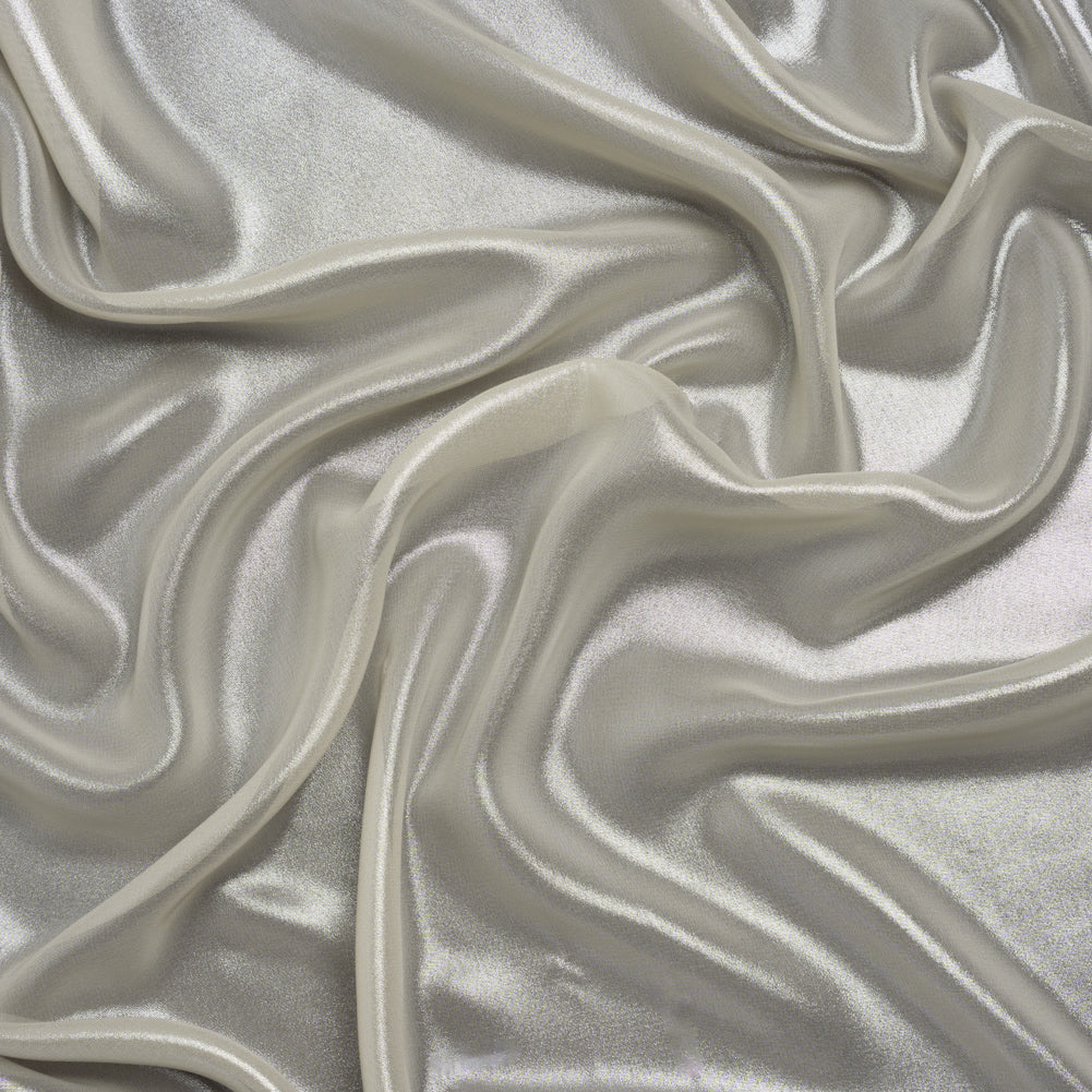 Liquid Sheen Metallic Polyester Chiffon - Silver on Beige - Liquid Sheen Chiffon Collection Liquid Sheen Metallic Polyester Chiffon - Silver on Beige - Liquid Sheen Chiffon Collection
