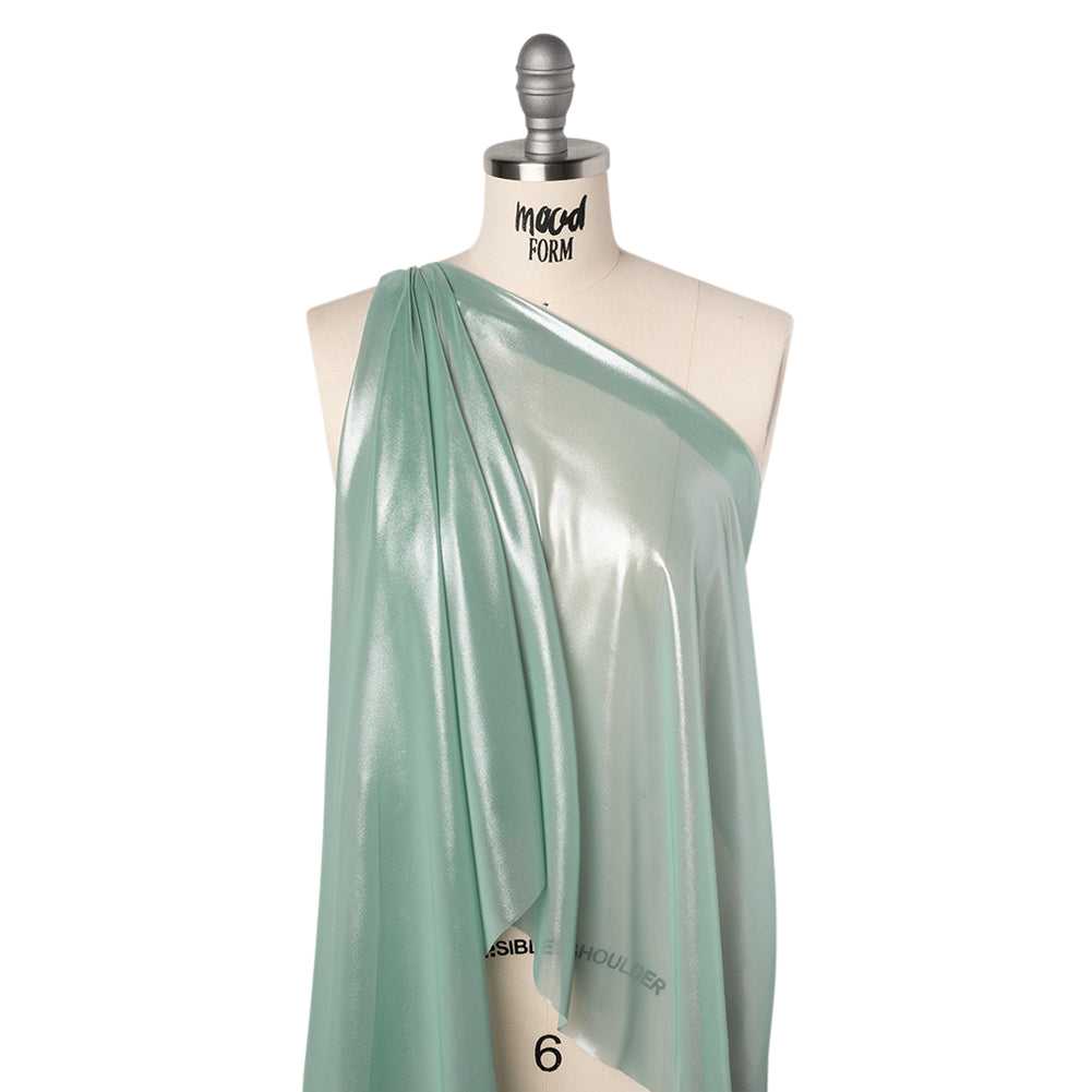 Liquid Sheen Metallic Polyester Chiffon - Silver on Aqua - Liquid Sheen Chiffon Collection - Folded Liquid Sheen Metallic Polyester Chiffon - Silver on Aqua - Liquid Sheen Chiffon Collection - Folded