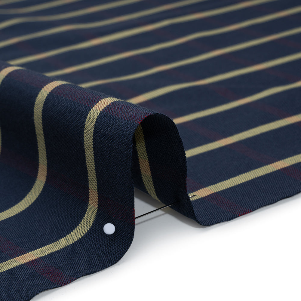 Cotton Oxford Shirting - Navy Blue, Red and Banana Yellow Windowpane Checks - Deadstock Detail Cotton Oxford Shirting - Navy Blue, Red and Banana Yellow Windowpane Checks - Deadstock Detail