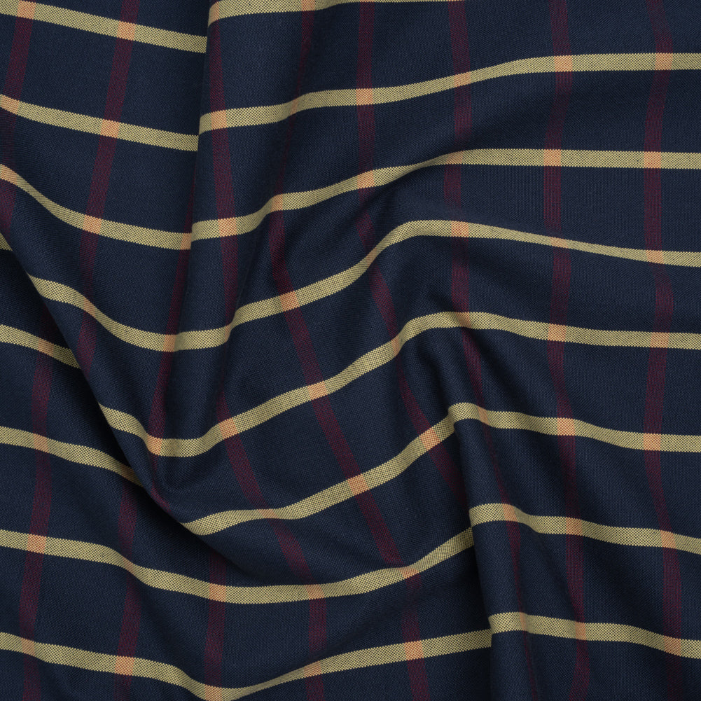 Cotton Oxford Shirting - Navy Blue, Red and Banana Yellow Windowpane Checks - Deadstock Cotton Oxford Shirting - Navy Blue, Red and Banana Yellow Windowpane Checks - Deadstock