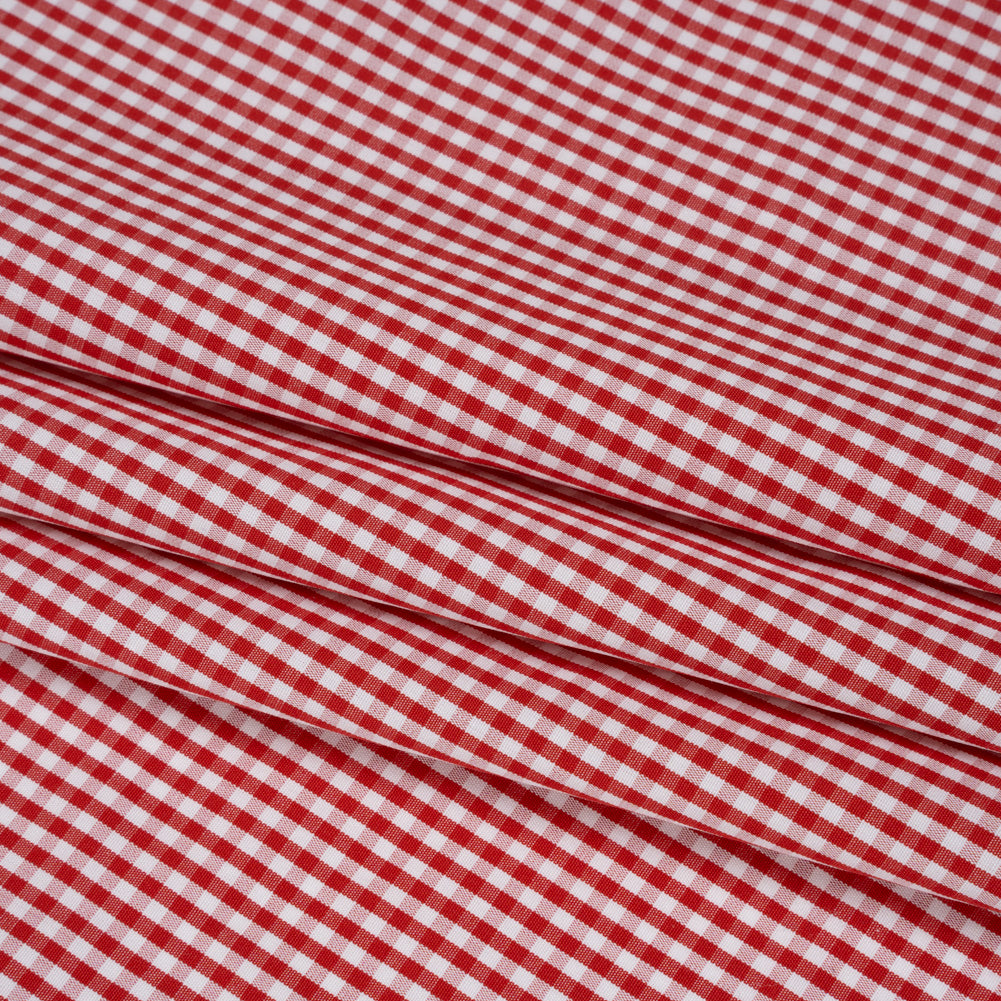 Cotton Gingham Shirting - Red and White Little Checks - Deadstock - Folded Cotton Gingham Shirting - Red and White Little Checks - Deadstock - Folded
