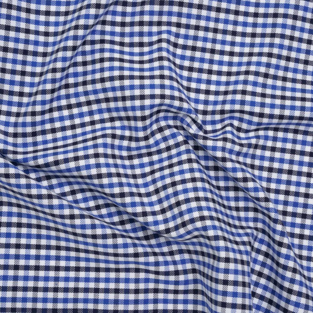 Cotton Oxford Shirting - Blue, Midnight and White Tattersall Check - Deadstock Cotton Oxford Shirting - Blue, Midnight and White Tattersall Check - Deadstock