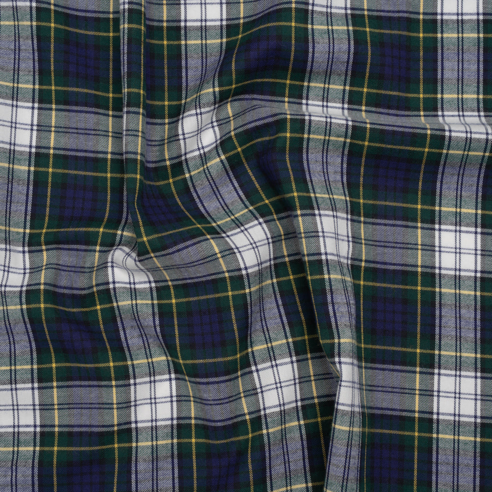 Brushed Cotton Twill Shirting - Blue, Green and Yellow Plaid - Designer Deadstock Brushed Cotton Twill Shirting - Blue, Green and Yellow Plaid - Designer Deadstock