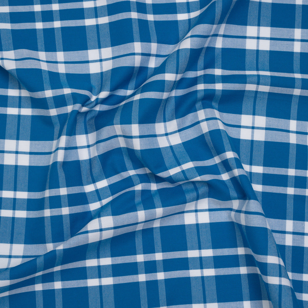 Cotton Oxford Shirting - Bright Blue and White Plaid - Deadstock Cotton Oxford Shirting - Bright Blue and White Plaid - Deadstock