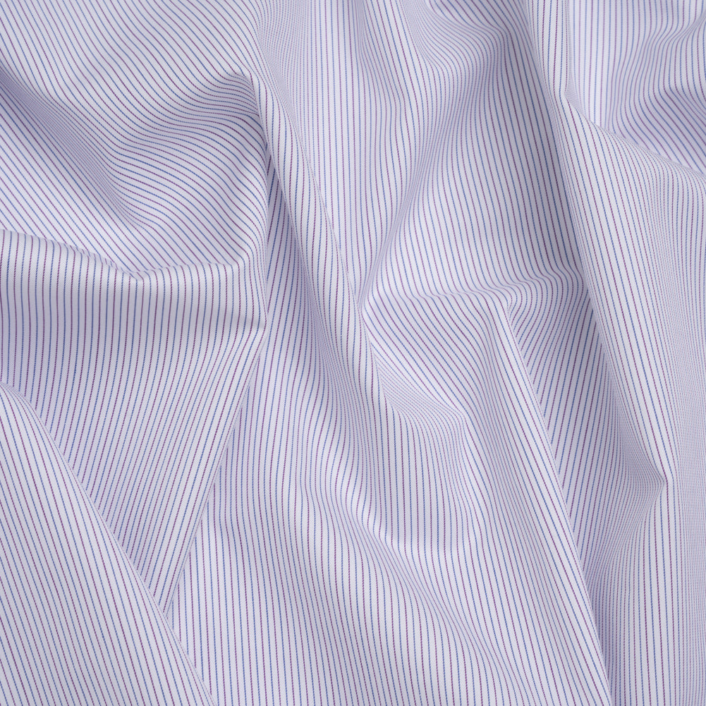 Cotton Twill Shirting - White, Blue and Purple Pinstripes - Deadstock Cotton Twill Shirting - White, Blue and Purple Pinstripes - Deadstock