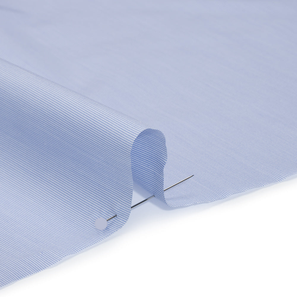 Cotton Shirting - Sky Blue and White Fine Stripes - Designer Deadstock Detail Cotton Shirting - Sky Blue and White Fine Stripes - Designer Deadstock Detail