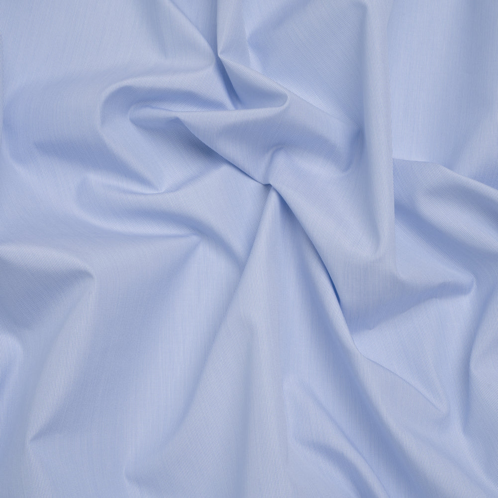 Cotton Shirting - Sky Blue and White Fine Stripes - Designer Deadstock Cotton Shirting - Sky Blue and White Fine Stripes - Designer Deadstock
