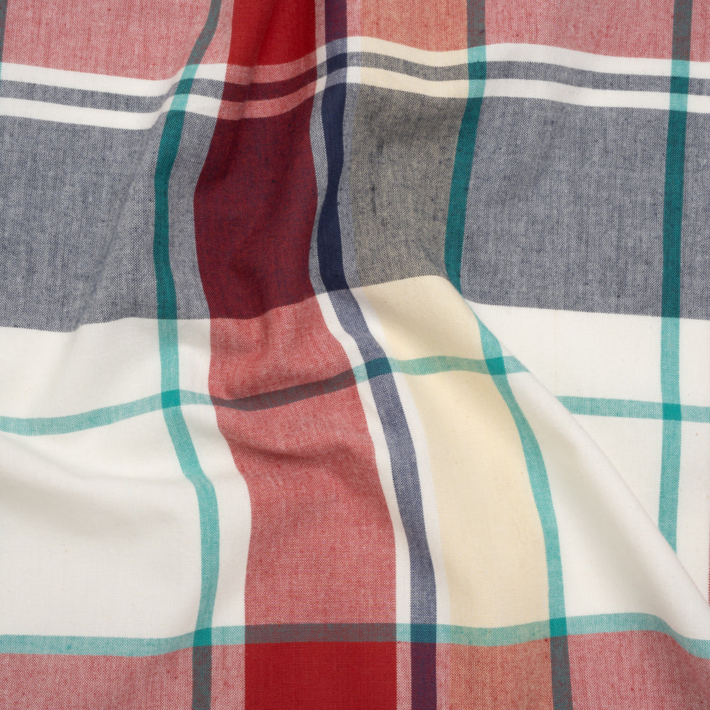 Brushed Cotton Shirting - Red, Blue and Sea Green Plaid - Deadstock Brushed Cotton Shirting - Red, Blue and Sea Green Plaid - Deadstock