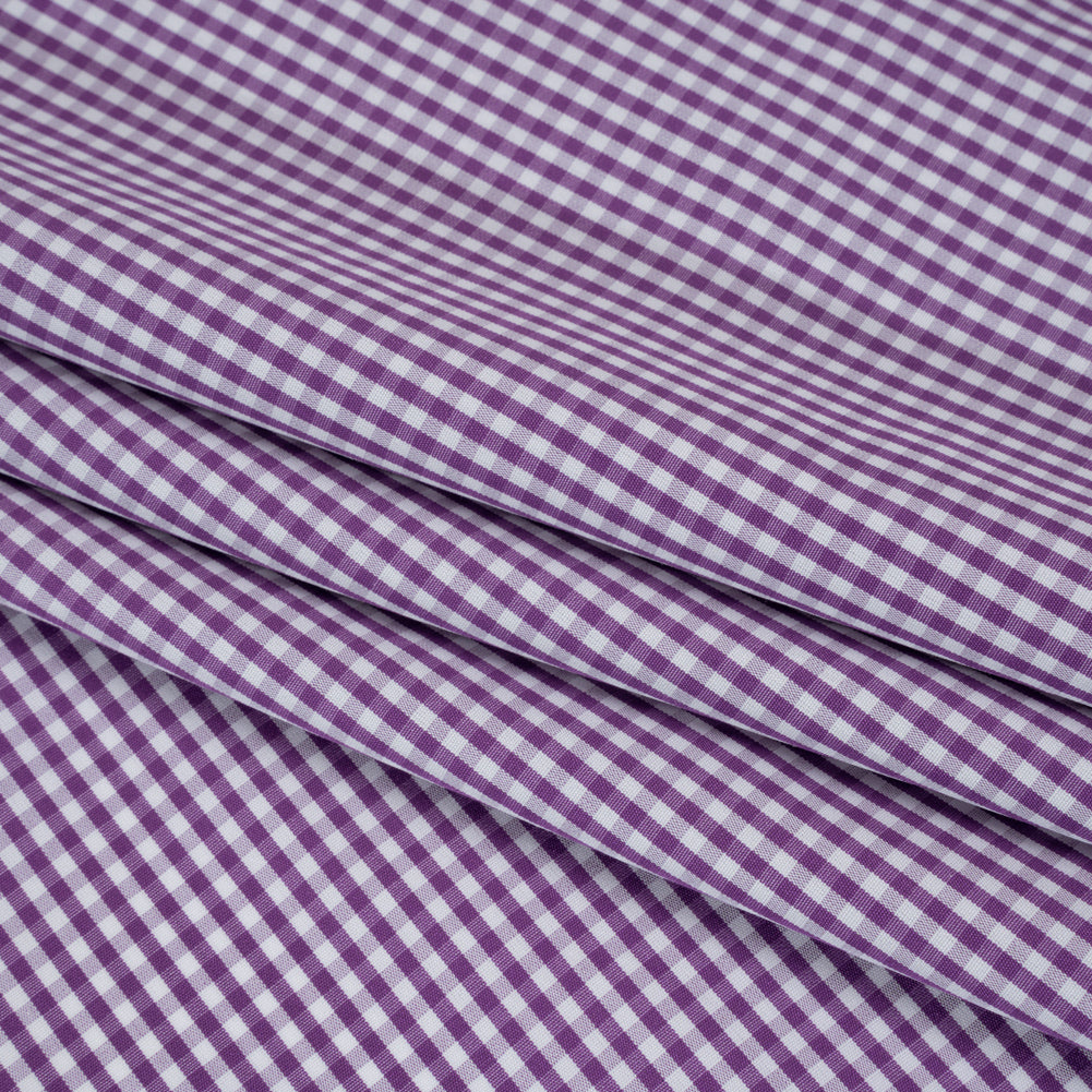 Cotton Gingham Shirting - Purple and White Checks - Designer Deadstock - Folded Cotton Gingham Shirting - Purple and White Checks - Designer Deadstock - Folded