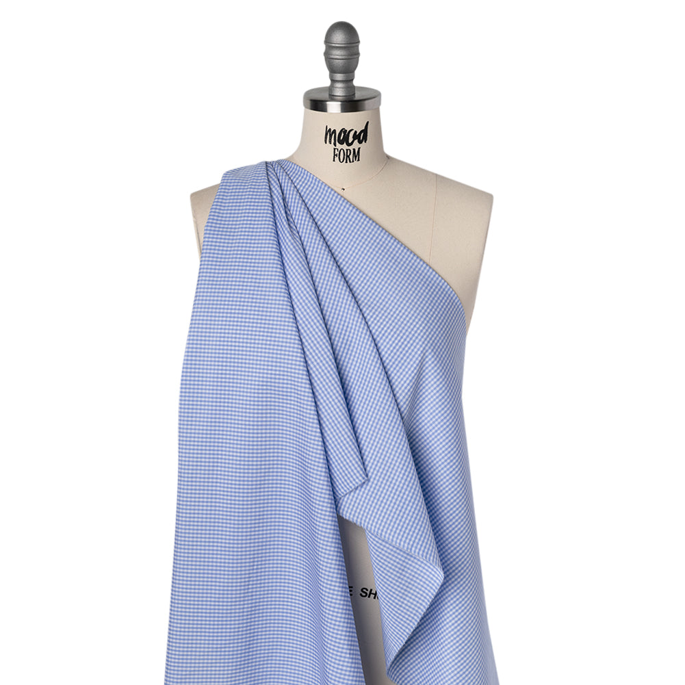 Cotton Gingham Shirting - Sky Blue and White Checks - Designer Deadstock - Drape Cotton Gingham Shirting - Sky Blue and White Checks - Designer Deadstock - Drape