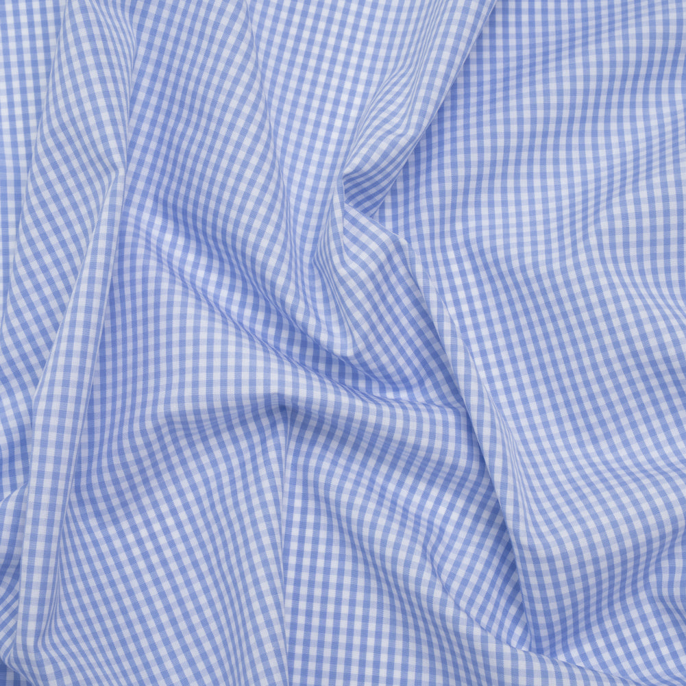 Cotton Gingham Shirting - Sky Blue and White Checks - Designer Deadstock Cotton Gingham Shirting - Sky Blue and White Checks - Designer Deadstock