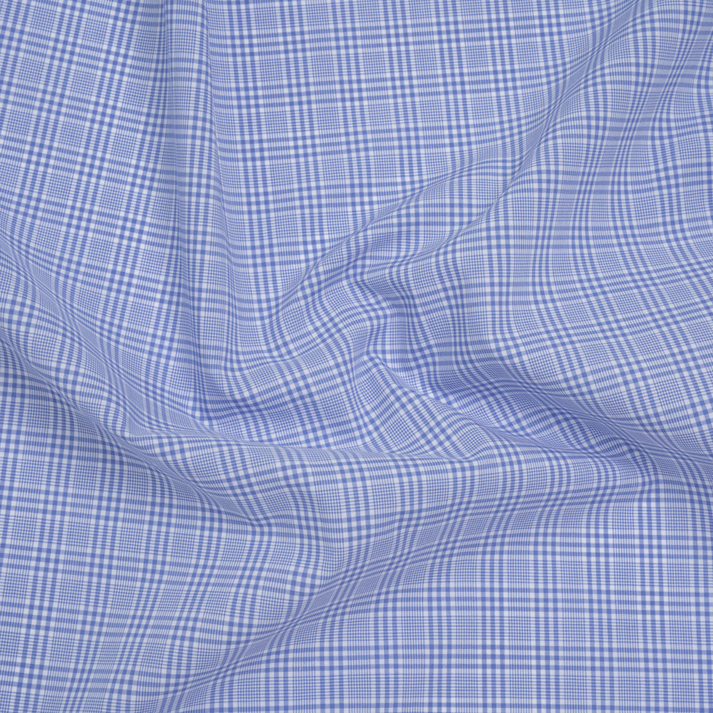Cotton Shirting - Light Blue and White Checked Plaid - Designer Deadstock Cotton Shirting - Light Blue and White Checked Plaid - Designer Deadstock
