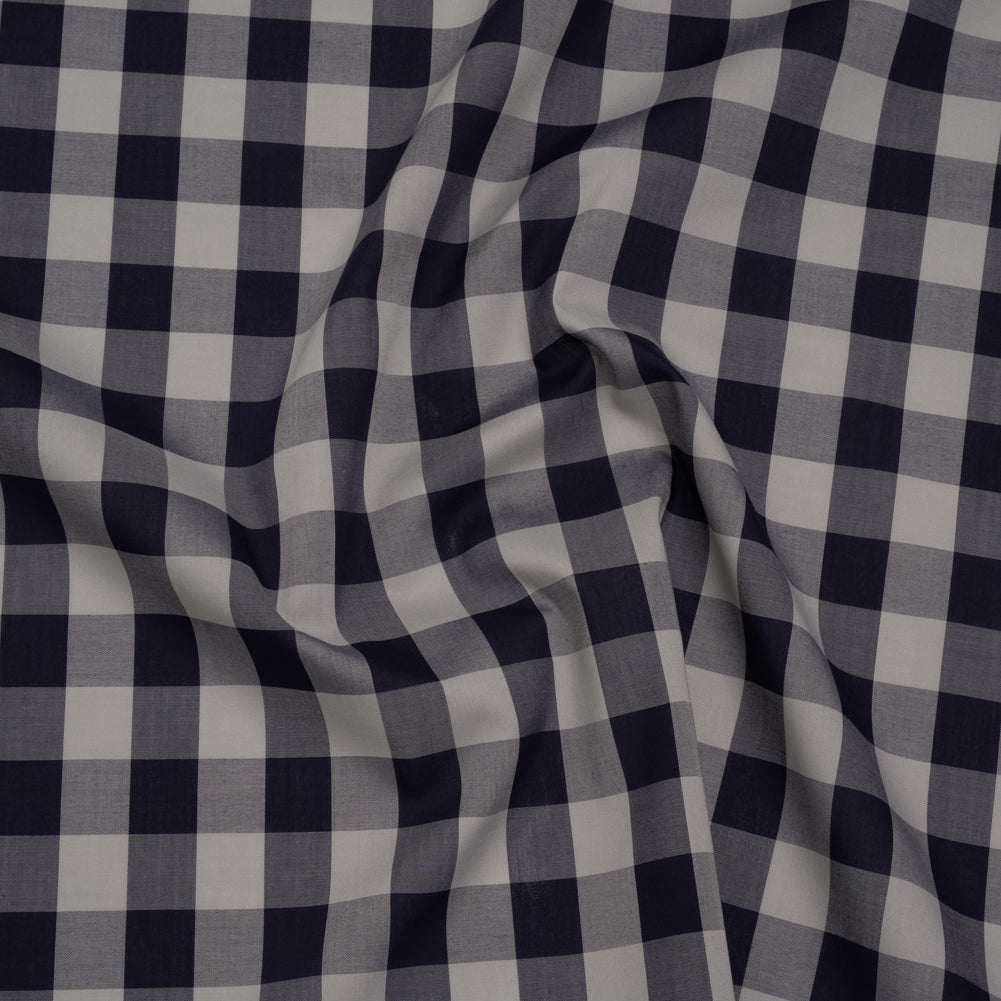 Cotton Shirting - Gray and Dark Navy Big Checks - Deadstock Cotton Shirting - Gray and Dark Navy Big Checks - Deadstock