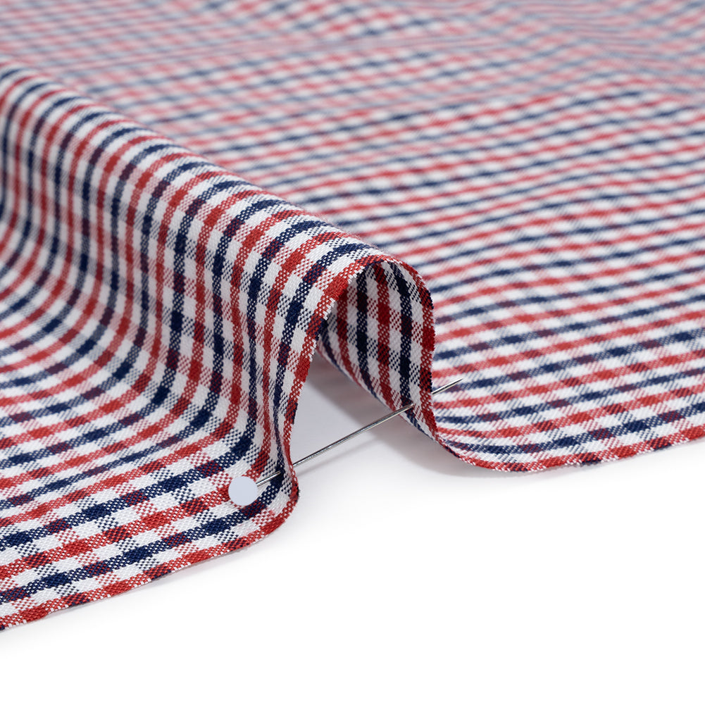 Cotton Oxford Shirting - Red, Navy and White Tattersall Check - Deadstock Detail Cotton Oxford Shirting - Red, Navy and White Tattersall Check - Deadstock Detail