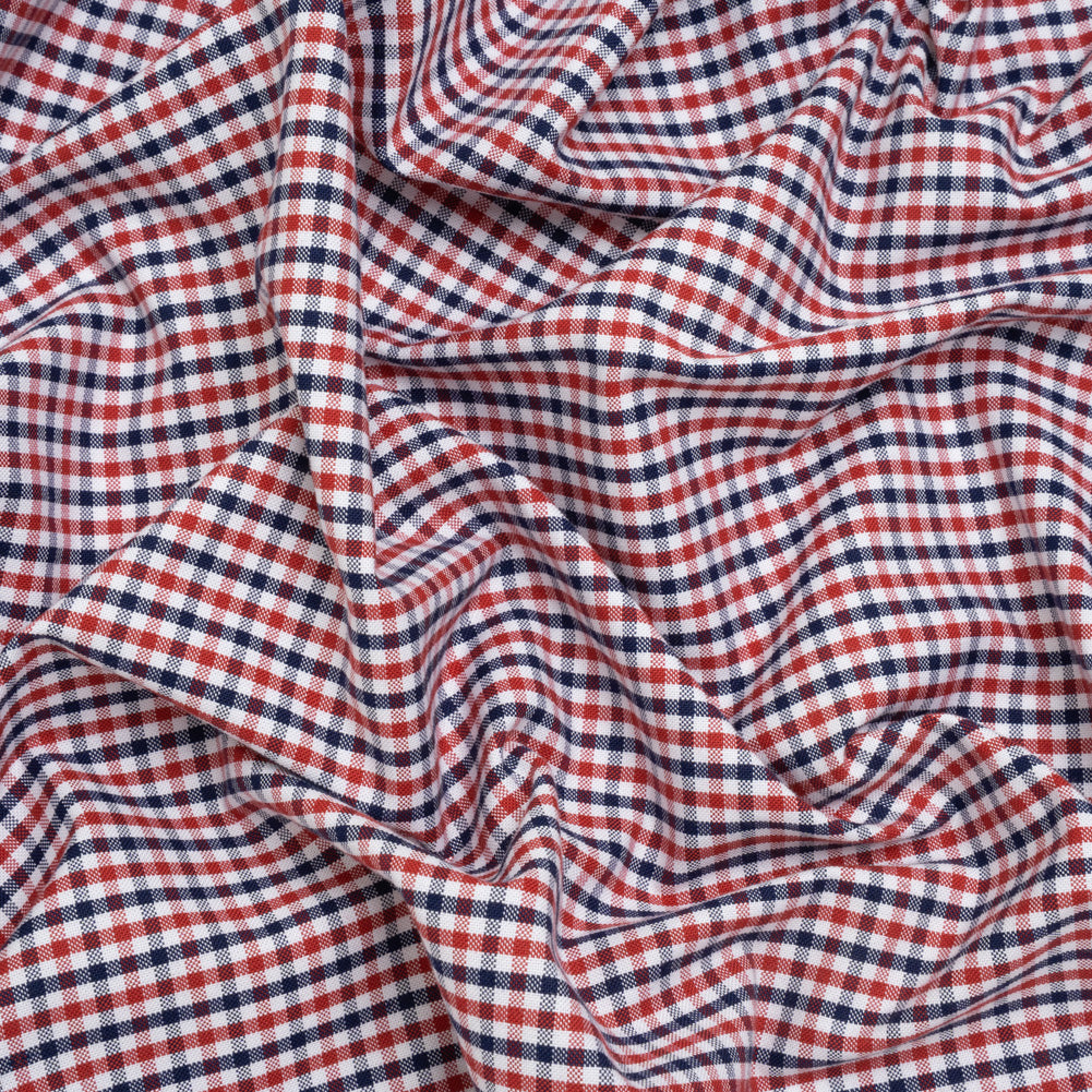 Cotton Oxford Shirting - Red, Navy and White Tattersall Check - Deadstock Cotton Oxford Shirting - Red, Navy and White Tattersall Check - Deadstock