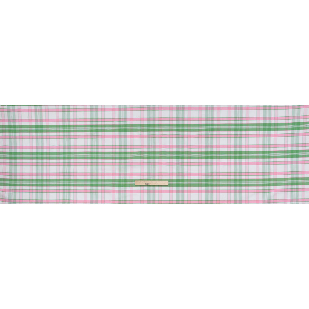 Cotton Oxford Shirting - Bubblegum Pink, Kelly Green and White Plaid - Deadstock Full Cotton Oxford Shirting - Bubblegum Pink, Kelly Green and White Plaid - Deadstock Full