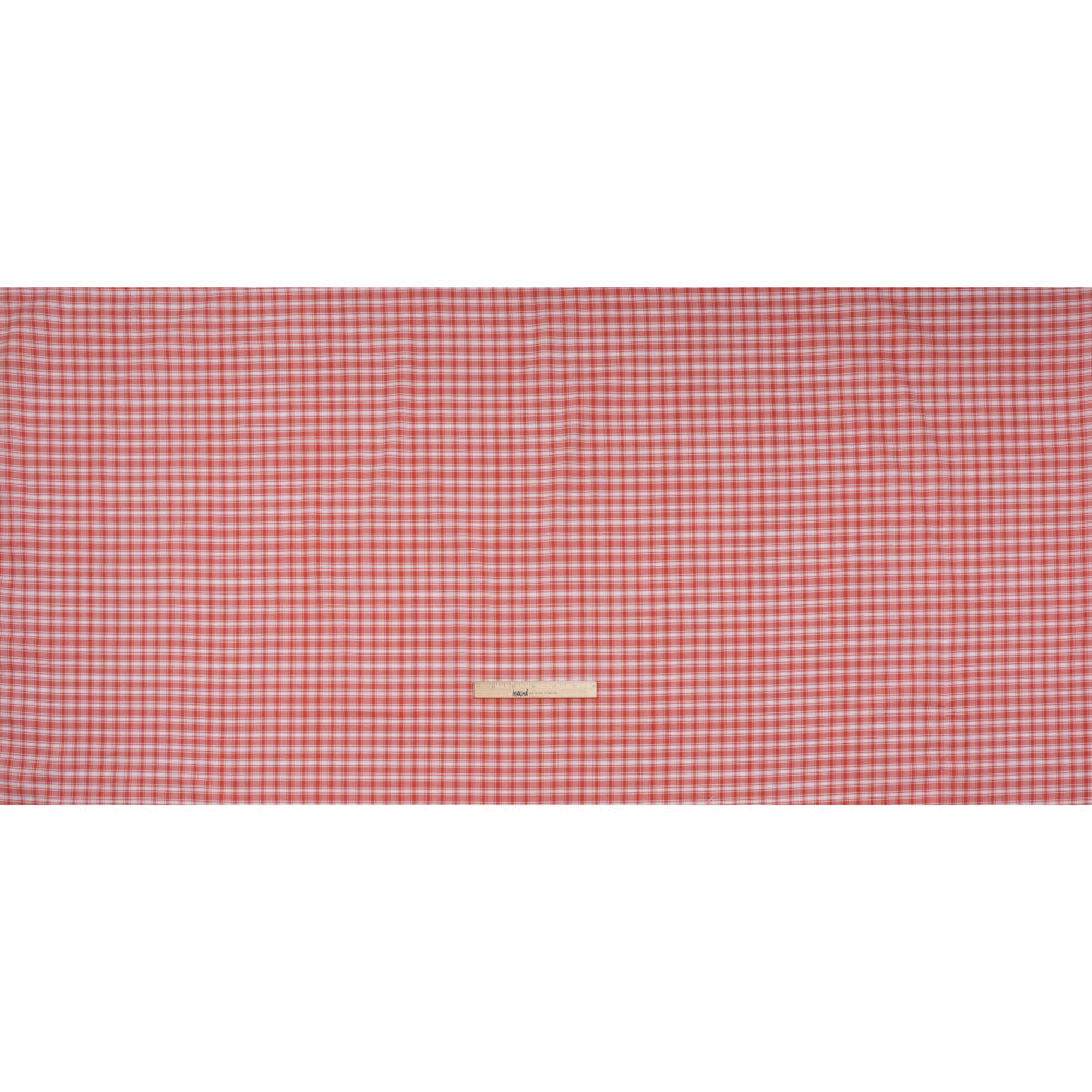 Cotton Oxford Shirting - Watermelon Red and White Plaid - Deadstock - Full Cotton Oxford Shirting - Watermelon Red and White Plaid - Deadstock - Full