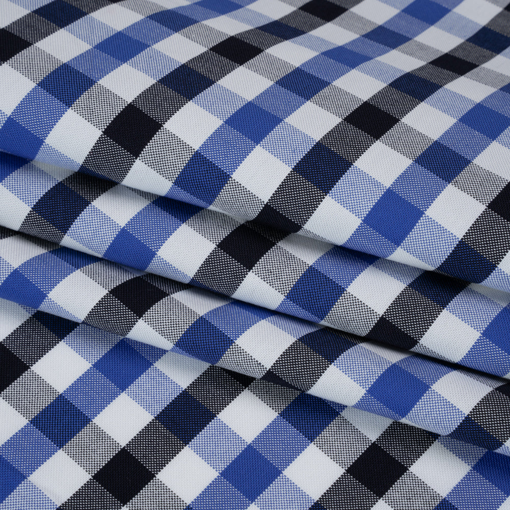 Cotton Oxford Shirting - Bright Blue, Midnight Navy and White Big Tattersall Check - Deadstock - Folded Cotton Oxford Shirting - Bright Blue, Midnight Navy and White Big Tattersall Check - Deadstock - Folded