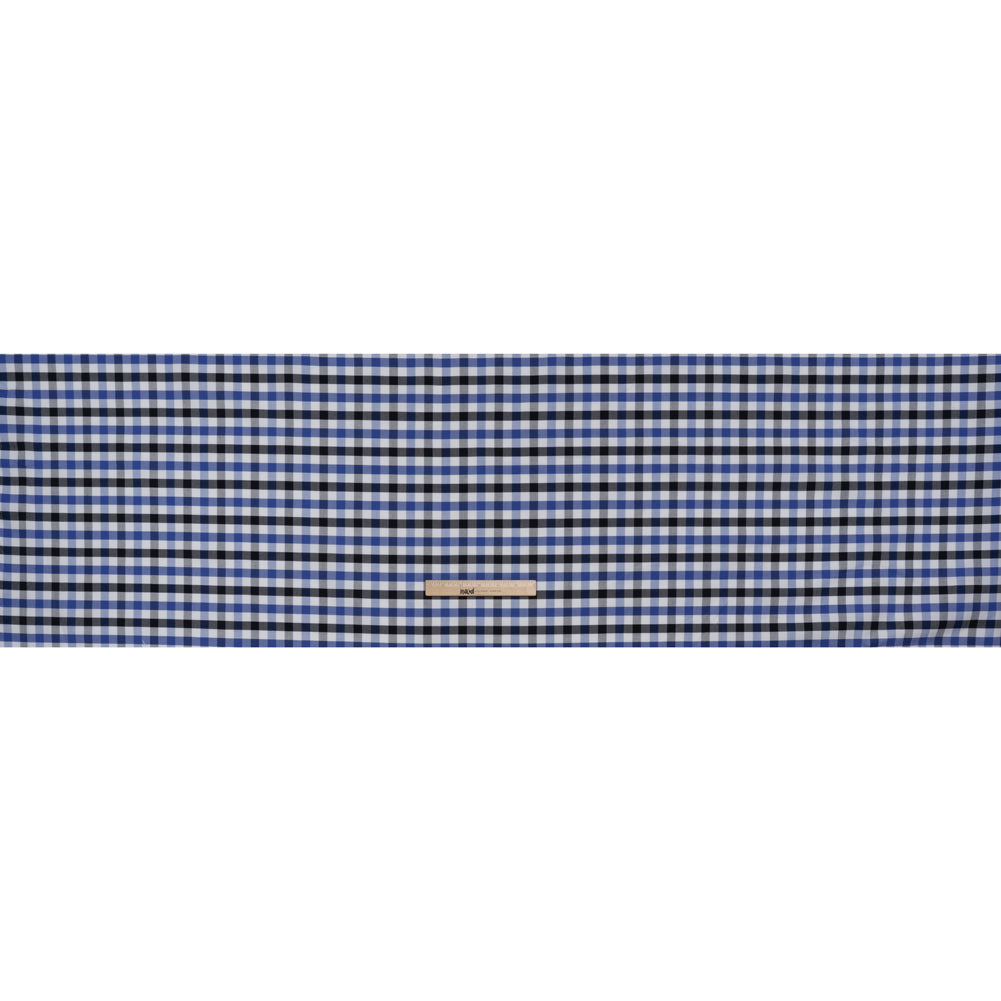 Cotton Oxford Shirting - Bright Blue, Midnight Navy and White Big Tattersall Check - Deadstock - Full Cotton Oxford Shirting - Bright Blue, Midnight Navy and White Big Tattersall Check - Deadstock - Full