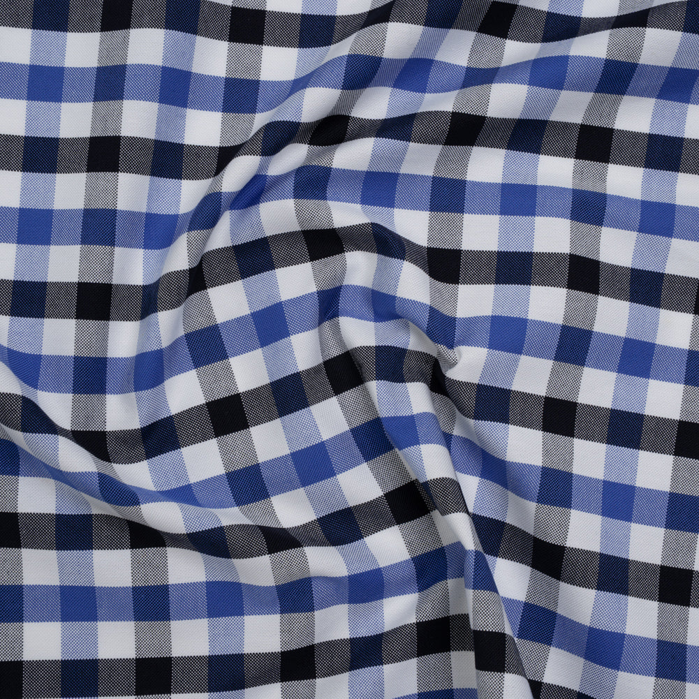 Cotton Oxford Shirting - Bright Blue, Midnight Navy and White Big Tattersall Check - Deadstock Cotton Oxford Shirting - Bright Blue, Midnight Navy and White Big Tattersall Check - Deadstock