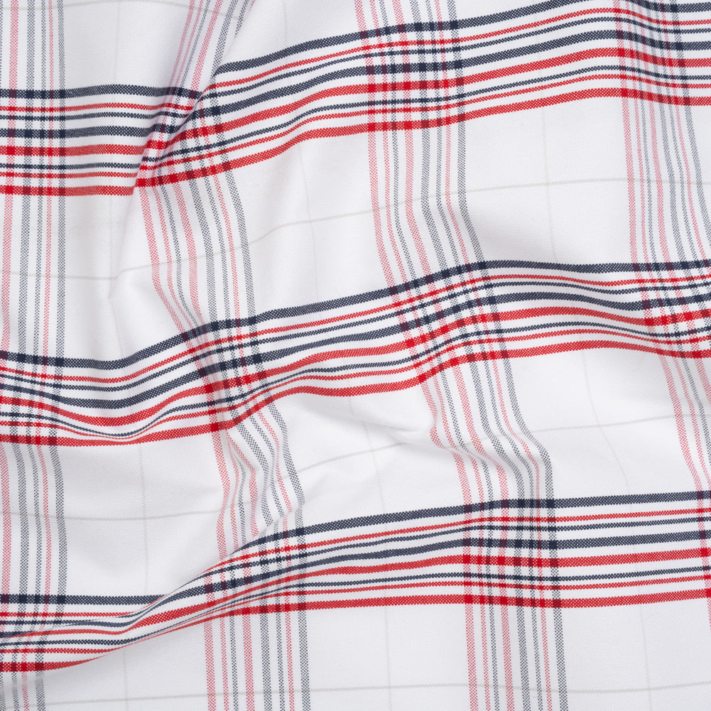 Cotton Oxford Shirting - Navy, Red, and Pale Gray Plaid - Deadstock Cotton Oxford Shirting - Navy, Red, and Pale Gray Plaid - Deadstock