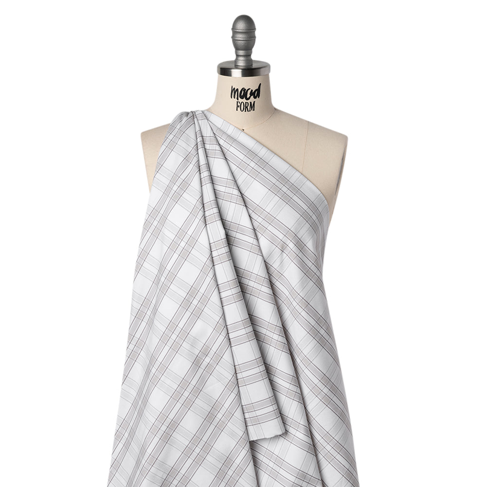 Cotton Oxford Shirting - Gray and White Plaid Check - Deadstock - Drape Cotton Oxford Shirting - Gray and White Plaid Check - Deadstock - Drape