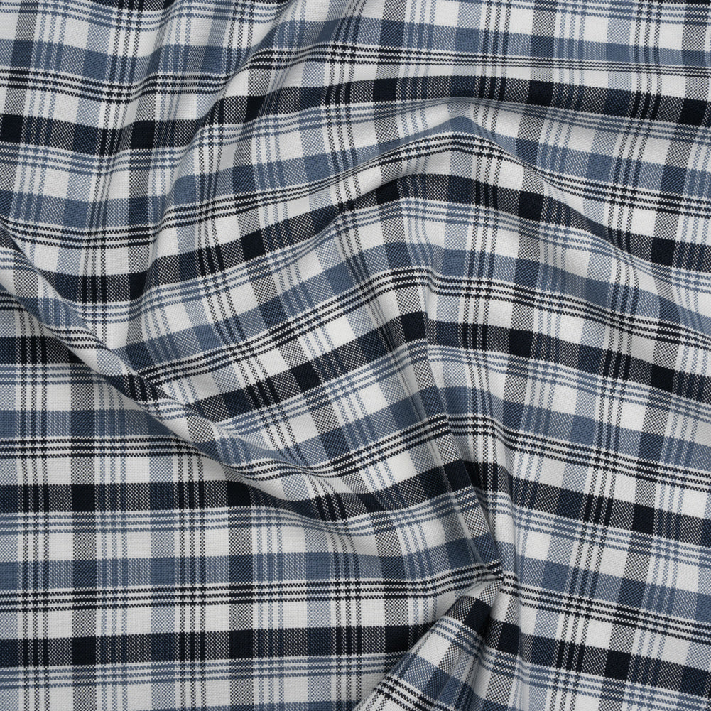 Cotton Oxford Shirting - Midnight Blue, Country Blue and White Plaid - Deadstock Cotton Oxford Shirting - Midnight Blue, Country Blue and White Plaid - Deadstock