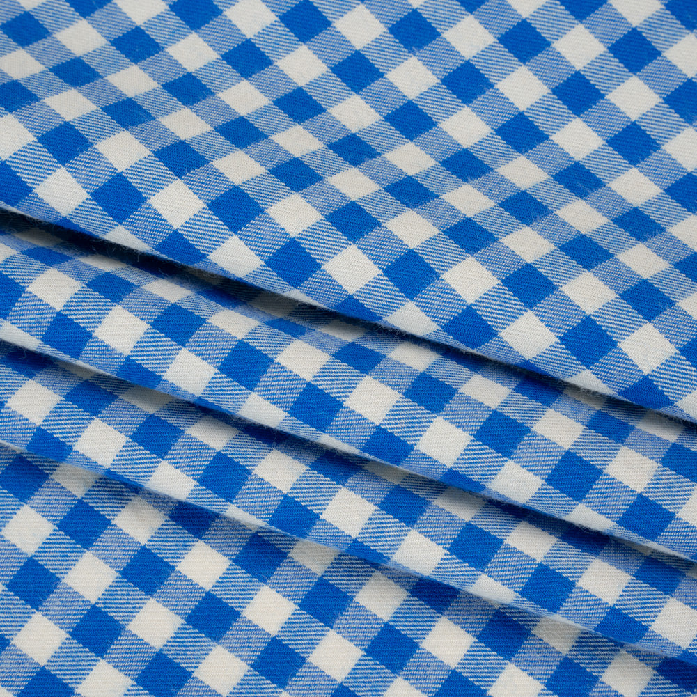 Cotton Twill Flannel - Cerulean Blue and Cream Gingham Check - Designer Deadstock - Folded Cotton Twill Flannel - Cerulean Blue and Cream Gingham Check - Designer Deadstock - Folded