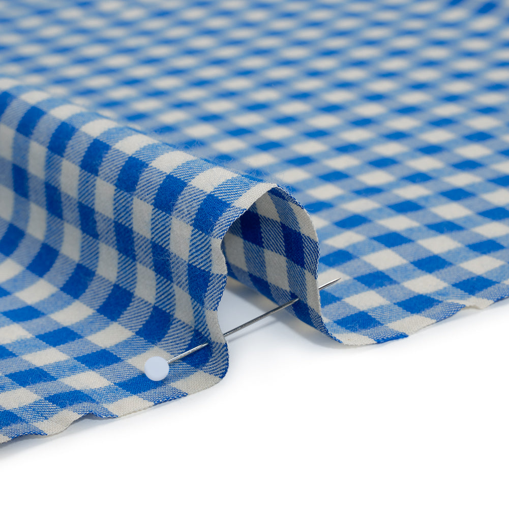 Cotton Twill Flannel - Cerulean Blue and Cream Gingham Check - Designer Deadstock - Detail Cotton Twill Flannel - Cerulean Blue and Cream Gingham Check - Designer Deadstock - Detail